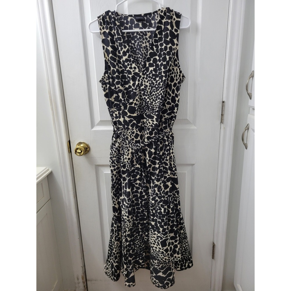 Who What Wear Animal Print V-Neck Sleeveless Midi Wrap Dress Black Cream Large
